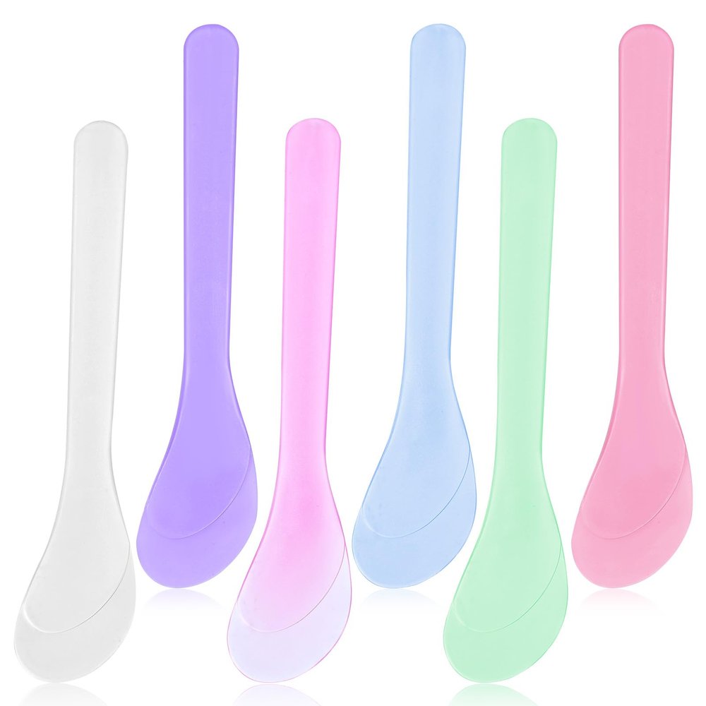 Ajcotahm 6PCS Makeup Scoops Spatulas Plastic Beauty Spoon Facial Cream Brush Reusable Cosmetic Mask Mixing Scoop Tool for Lotions Cream and Sampling Tool