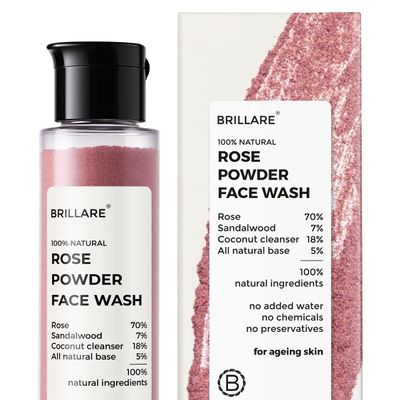 Brill.are Rose Powder Face Wash for Younger Looking Skin With Sandalwood & Coconut, Anti-Ageing Reduces Wrinkles & Fine Lines | for Women & Men