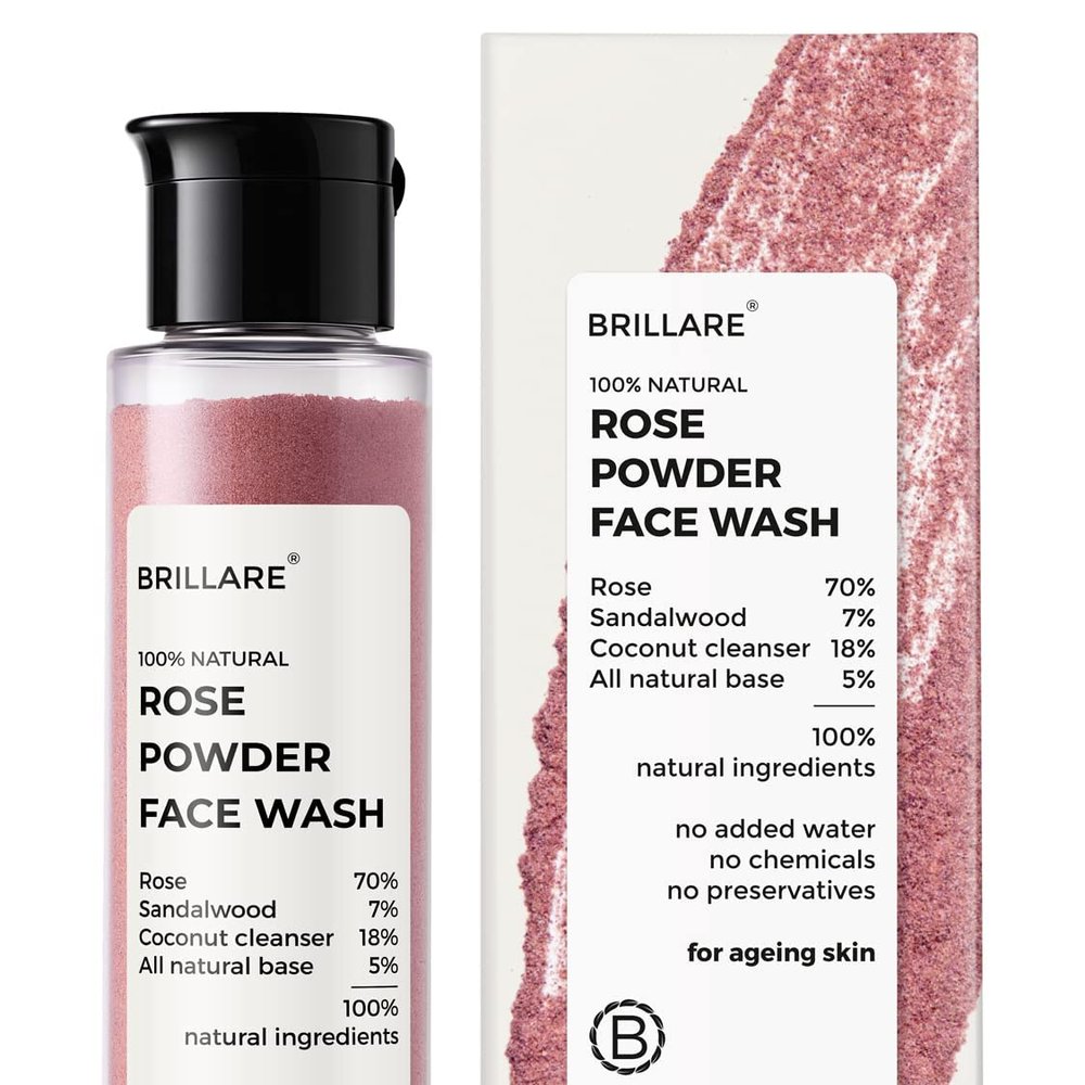 Brill.are Rose Powder Face Wash for Younger Looking Skin With Sandalwood & Coconut, Anti-Ageing Reduces Wrinkles & Fine Lines | for Women & Men