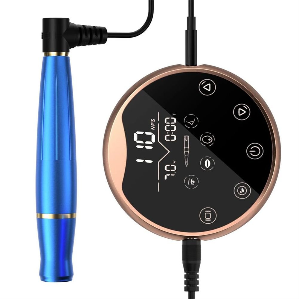 LKHKLO Tattoo Machine Pen P90 Mirror Panel Microblading Coil Spinning Pen for Eyebrows and Lips Permanent Makeup Tattoo Artist Small Tattoo,Blue