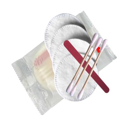 Vanity Kit (Bamboo Ear Buds + Cotton Pads + Nail File) Guest Bathroom Amenity in White Plastic Bags Bulk Economy Packing 200's/Box
