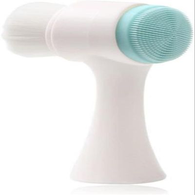 2pcs Sides Face Brush, 3D Stand Vertical Silicone Facial Wash Brush, 2 in 1 Facial Cleansing Brush Manual Dual-Action Face Brush for Acne, Clogged Enlarged Pores Sensitive Delicate, Dry Skins,Blue