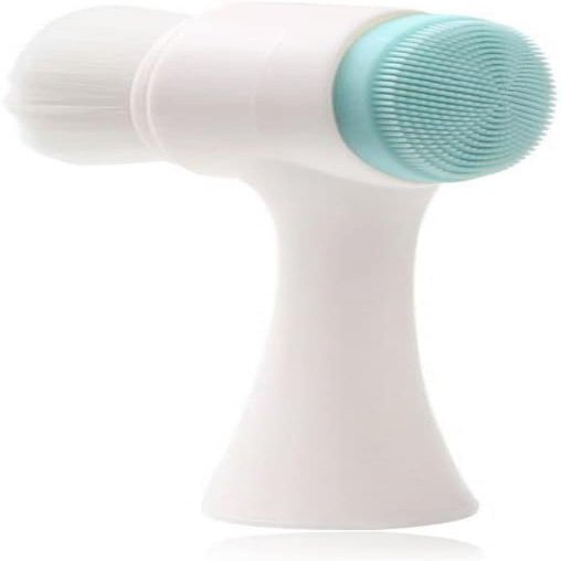 2pcs Sides Face Brush, 3D Stand Vertical Silicone Facial Wash Brush, 2 in 1 Facial Cleansing Brush Manual Dual-Action Face Brush for Acne, Clogged Enlarged Pores Sensitive Delicate, Dry Skins,Blue