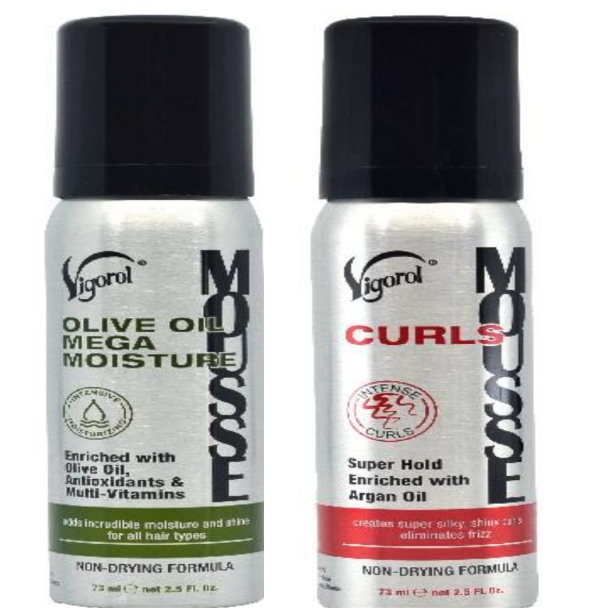 VIGOR0L Olive Oil Moisture Mousse, 2.5 OZ + Curls Mousse 2.5 OZ Travel Size