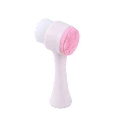 2pcs Sides Face Brush, 3D Stand Vertical Silicone Facial Wash Brush, 2 in 1 Facial Cleansing Brush Manual Dual-Action Face Brush for Acne, Clogged Enlarged Pores Sensitive Delicate, Dry Skins,Pink