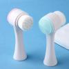 2pcs Sides Face Brush, 3D Stand Vertical Silicone Facial Wash Brush, 2 in 1 Facial Cleansing Brush Manual Dual-Action Face Brush for Acne, Clogged Enlarged Pores Sensitive Delicate, Dry Skins,Pink view 3
