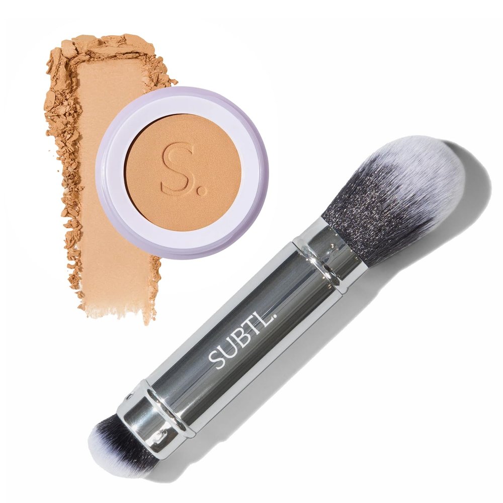 Subtl Beauty BB Powder + Dual-Ended Face Brush  Light 2W, 6.3g  Talc-Free Powder Foundation with Buildable Coverage, Skin-Like Finish, Hydrating Formula, Travel-Friendly Brush