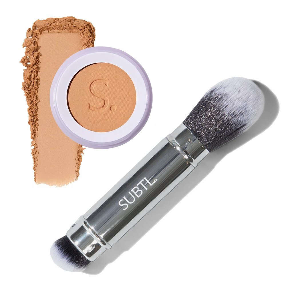 Subtl Beauty BB Powder + Dual-Ended Face Brush  Light 4C, 6.3g  Talc-Free Powder Foundation with Buildable Coverage, Skin-Like Finish, Hydrating Formula, Travel-Friendly Brush