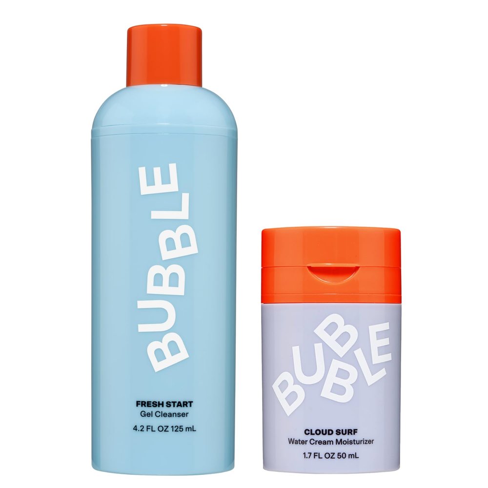 Bubble Skincare Daily Duo - Fresh Start Gel Face Wash (125ml) + Cloud Surf Water Cream Moisturizer (50ml), Pore-Clearing Cleanser and Shine-Free Hydration for Normal to Combination Skin