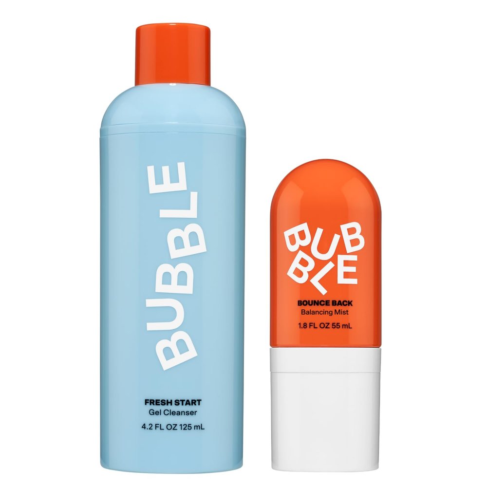 Bubble Skincare Clean + Tone Duo - Fresh Start Gel Face Wash (125ml), Bounce Back Hydrating Toner Spray (55ml), Gentle Daily Cleanser + Mattifying Facial Toner for Balanced Skin