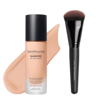 bareMinerals Barepro 24HR Wear Matte Liquid Foundation with Mineral SPF 20 + Luxe Performance Brush Bundle