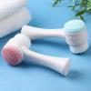 2pcs Sides Face Brush, 3D Stand Vertical Silicone Facial Wash Brush, 2 in 1 Facial Cleansing Brush Manual Dual-Action Face Brush for Acne, Clogged Enlarged Pores Sensitive Delicate, Pink+Blue view 2