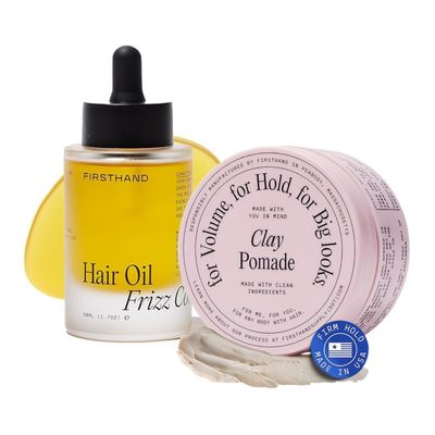 Firsthand Supply Hair Oil 1.7oz & Clay Pomade 3oz Bundle Nourishing Oil for Frizz-Free Shine & Water Based, Matte Styling Pomade with Strong Hold Hair Clay for Men and Women All Hair Types