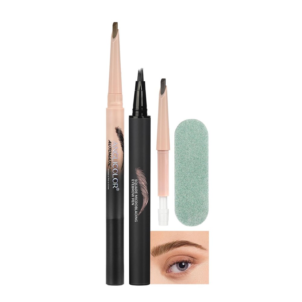 Anglicolor Eyebrow Pen, Angled Brow Brush, Microblading Eyebrow Pencils for Women, Natural Brow Pen, Eyebrow Brush To Hair-Like Strokes Long-Lasting, Waterproof, Smudge-Proof (02 Mocha)