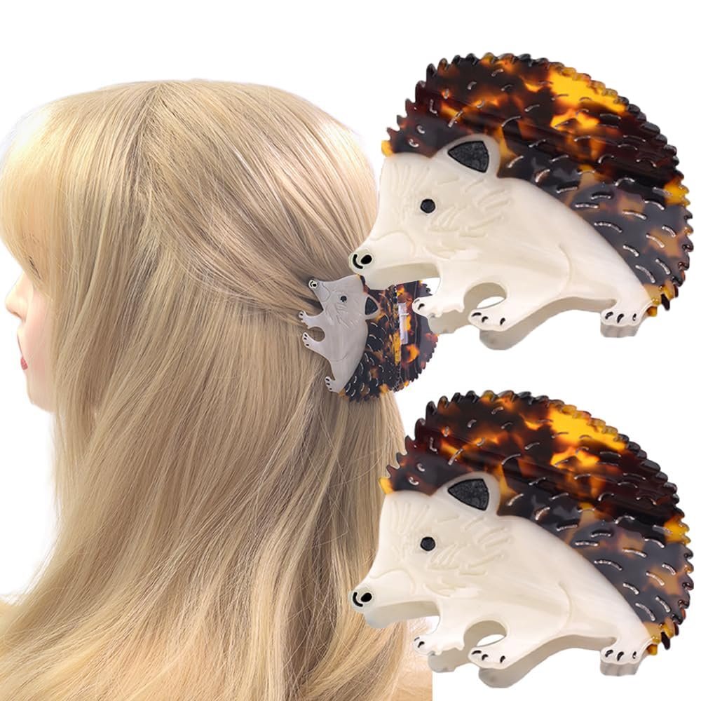 2PCS Cute Acetate Hedgehog Hair Claw Clips, Small Animal Hair Accessories for Women, Autumn - Themed Hair Clips