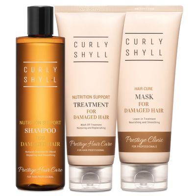 CURLYSHYLL Protein Strength Trio | Nutrition Shampoo + Hair Cure Mask + Nutrition Treatment | Deep Repair & Volume