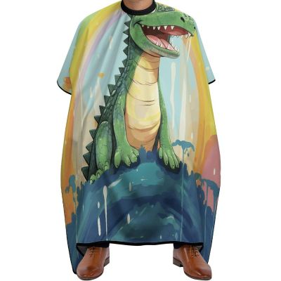 A Cute Crocodile on A Rainbow Background Barber Cape for Adult Hair Cutting Cape with Adjustable Snap Closure, Durable Haircut Capes for Salon & Home Use