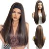 wigs Long Straight Headband Synthetic Wigs Black with Brown Highlight Headband Wig Heat Resistant Daily Fake Hair for Women hairpiece(HB008-1) view 2