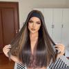 wigs Long Straight Headband Synthetic Wigs Black with Brown Highlight Headband Wig Heat Resistant Daily Fake Hair for Women hairpiece(HB008-1) view 3