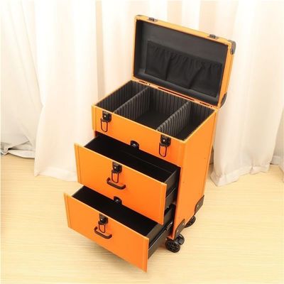 FDGFRGG Rolling Makeup Case with Drawers and Wheels, Lockable Makeup Suitcase, Portable Cosmetic Organizer Trolley, Storage Case for Beauty, Nail, Hair Styling(Orange)