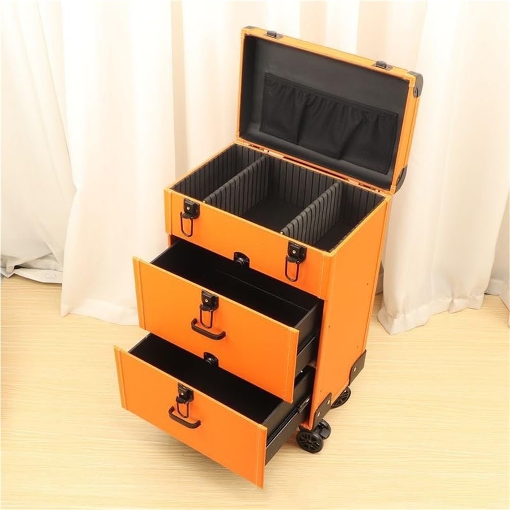 FDGFRGG Rolling Makeup Case with Drawers and Wheels, Lockable Makeup Suitcase, Portable Cosmetic Organizer Trolley, Storage Case for Beauty, Nail, Hair Styling(Orange)