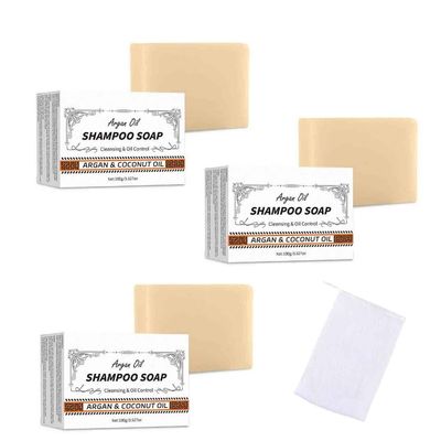 3PCS Argan Oil Shampoo Soap Bar Anti Hair Loss Repair Damaged Frizz Argan Oil Scalp Treatment Hair Care for Hair-Gentle Moisturizing