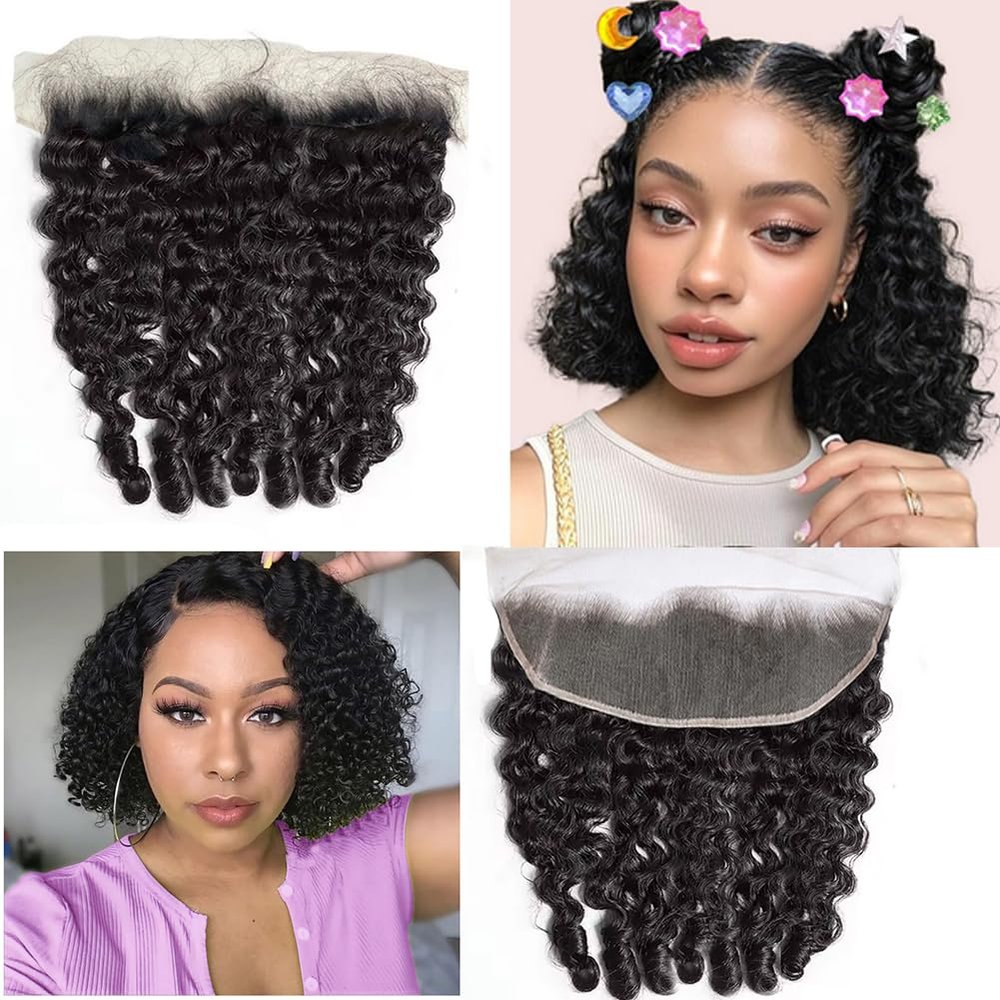 13x4 Lace Frontal Burmese Curly, HD Transparent Swiss Lace Frontal Pre Plucked with Baby Hair Human Hair with Small Single Knots 22inch