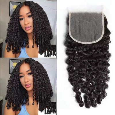 5x5 Transparent Lace Closure Human Hair 3c4a Burmese Curly Pre-plucked Vivid Hairline Bouncy Spiral Curly Ends Light Bleached Knots 16inch