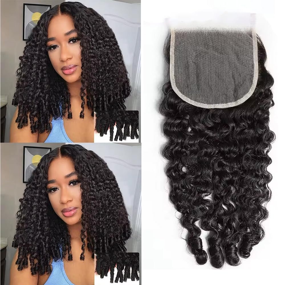 5x5 Transparent Lace Closure Human Hair 3c4a Burmese Curly Pre-plucked Vivid Hairline Bouncy Spiral Curly Ends Light Bleached Knots 16inch