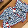 1pc Cherry Blue Plaid Button Square Scarf Large Intestine Scrunchie, Women's Hair Tie, Low Ponytail Head Rope for Women or Girls view 3