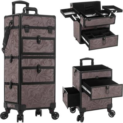 5 in 1 Rolling Makeup Case with Drawers, Cosmetic Trolley with Keys, Cosmetology Case on Wheels, Large Storage Traveling