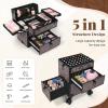 5 in 1 Rolling Makeup Case with Drawers, Cosmetic Trolley with Keys, Cosmetology Case on Wheels, Large Storage Traveling view 3