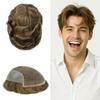 Swiss Lace Hair System For Men Toupee European Human Hair Replacement System Toupee For Men Hair Piece Human Hair 7X9-100% Light To Medium Density#1810#18 Medium Blonde+10% Synthetic Grey view 1