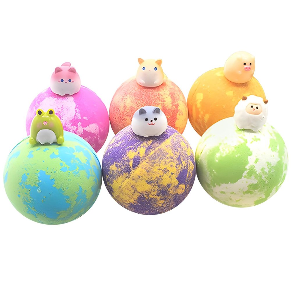 and Fizz 6 Pcs Large Jewelry Bombs Bath Salt Balls, Earth Planet Shaped, Fun Bubble Bath, Moisturizing Relaxing, Resin Animal Toys