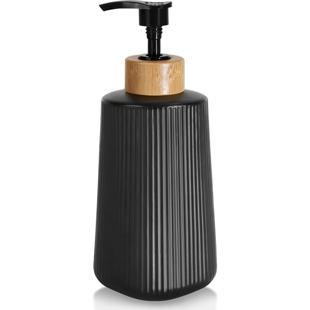 Black Glass Soap Dispenser, Thickened Glass Hand Soap Dispenser for Bathroom, Kitchen Dish Washing Liquid Bottles, Shampoo and Conditioner Bottles, Modern Farmhouse Style, (Black, Set of 1, 12oz)