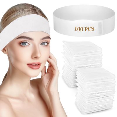 100-Pack Disposable Non-Woven Spa Headbands, Stretchy Elastic Hair Bands for Women, Soft Facial Bandeaus with Secure Fastener for Salon Use