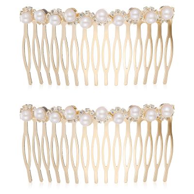 2 PCS Pearl Hair Comb for Women Decorative, Gold Pearl Hair Combs with Rhinestones, Decorative Hair Combs for Women Accessories Bridal Wedding Party Daily Decor