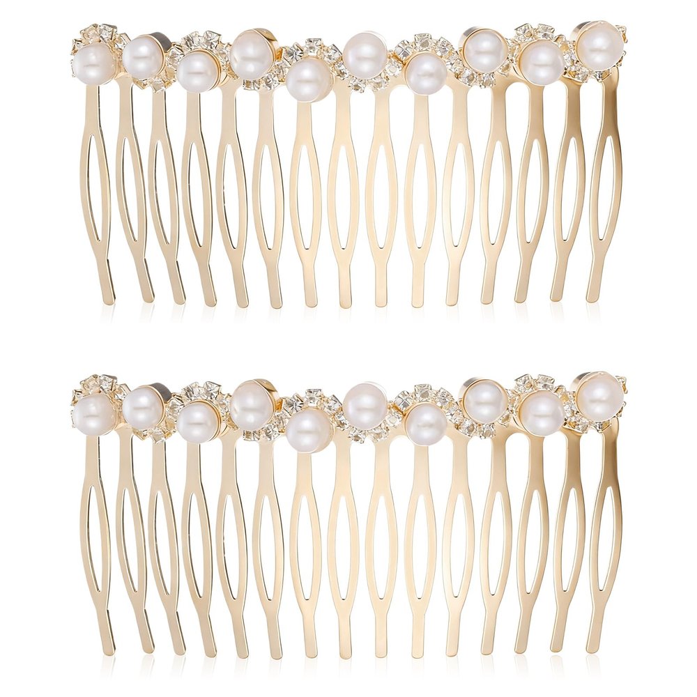 2 PCS Pearl Hair Comb for Women Decorative, Gold Pearl Hair Combs with Rhinestones, Decorative Hair Combs for Women Accessories Bridal Wedding Party Daily Decor