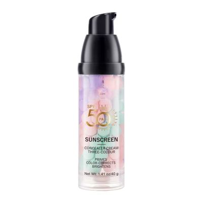3-in-1 Sunscreen Concealer Cream, SPF 50+ PA+++, 1.41 oz, Vegan and Cruelty-Free, Color Correcting Face Cream with Three Shades for Brightening, Moisturizing and Daily UV Protection