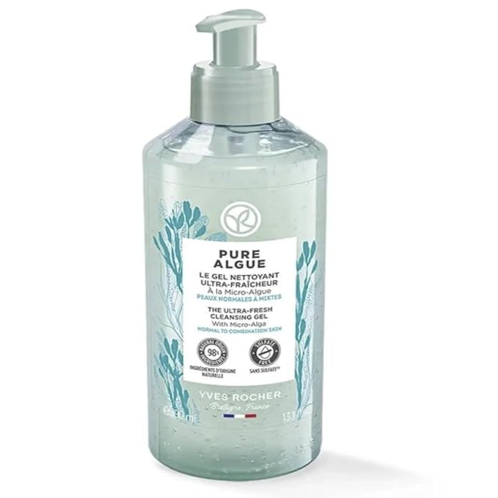 Yves Rocher Pure Algue Ultra Fresh Cleansing Gel with Micro Algae Extract, Face Wash for All Skin Types  Set of 3 Bottles 390 ml/13.1 fl.oz