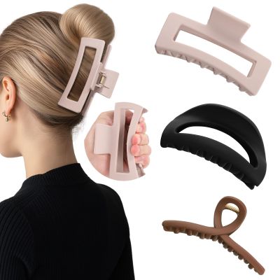3 Pcs Matte Silicone Hair Clips Flexible Hair Claw Clips Cloud Clip Soft Bendable Hair Claw Clip for WomenBlack + Khaki + Coffee