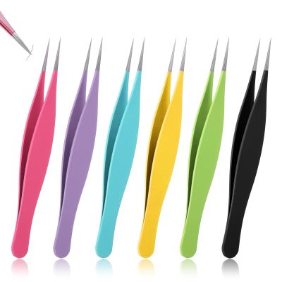 6Pcs Pointy Ingrown Hair Tweezers, 6 Colors Needle Nose Tweezers, Precision Fine Point Tip, Sharp Blackhead Remover for Nose Facial Hair Eyebrow and Shards Remove, for Women Men (4.45Inch)