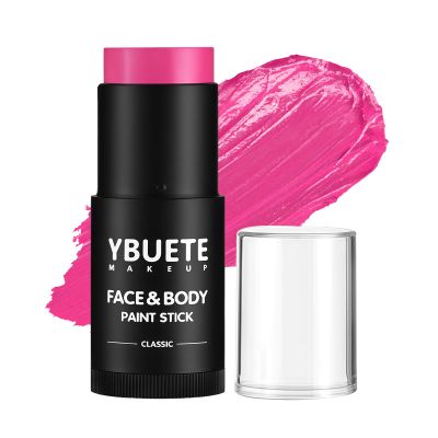 YBUETE Pink Oil Based Face Body Paint Stick, Non-toxic Full-coverage Face Painting for Skull Clown Makeup Halloween Cosplay Makeup, Waterproof Cream Pink Body Painting for Adults