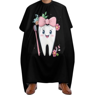 Tooth with Toothbrush Barber Cape Professional Hair Cutting Apron Hairdresser Cape for Men Women