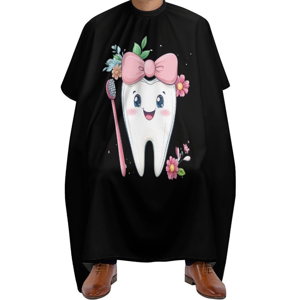 Tooth with Toothbrush Barber Cape Professional Hair Cutting Apron Hairdresser Cape for Men Women