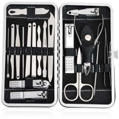 19 in 1 Manicure Set & Nail Clippers Kit, Professional Stainless Steel Grooming Kit for Women & Men, Complete Nail Care Tools with Travel Case, Ideal for Toenail, Pedicure, Home Use or Travel, Black