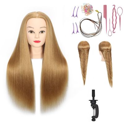 80% Real Hair Mannequin Head Training Head Manikin Cosmetology Doll Head for Hairdresser Practice Braiding Hair Styling with Clamp stand 26-28inch