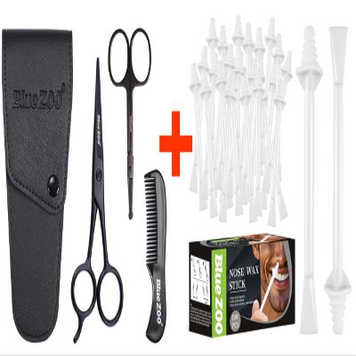 Beard Scissors Comb and 100Pcs Nose Wax Sticks Kit for Men and Women Personal Care Grooming, Ear Face Eyebrow Mustache Hair Removal, Christmas New Year Gift