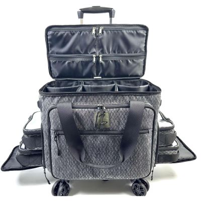BaltFrist Rolling Makeup Bag with 4 Removable BagsTrolley Cosmetic Bag with 5pcs 360Rotating Wheels,Makeup Artist Travel Bag with Brushes Storage SectionBlack Diamond Grid