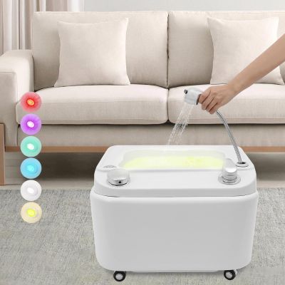 Acrylic Foot Spa Tub, 22.4" Commercial Foot Spa Bathtub Foot Bath Basin with Pull-Out Shower Head & 7-Colors LED Light, Massage Foot Bath Tub with Wheels, Salon Pedicure Basin for Home Spa Treatment
